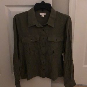 Olive green button up top